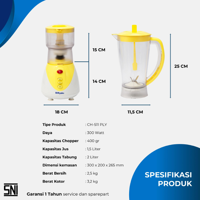 Miyako Blender Chopper 1.5 Liter - CH511PLY | CH-511 PLY